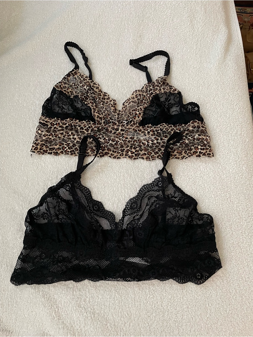 Lace Bralette Set with Leopard Print and Black Lace